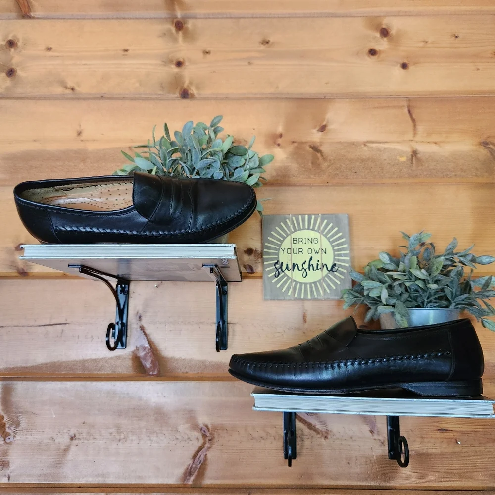 ECCO Black Leather Moc Toe Driving Penny Loafers Comfort Dress Shoes Men Sz 11 D